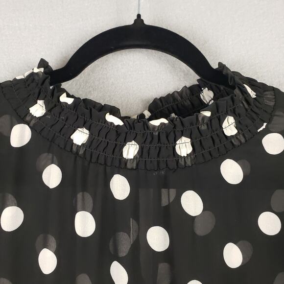 Torrid Size 2X Chiffon Polka Dot Blouse Black White Semi Sheer Office Casual‎ - Picture 5 of 11
